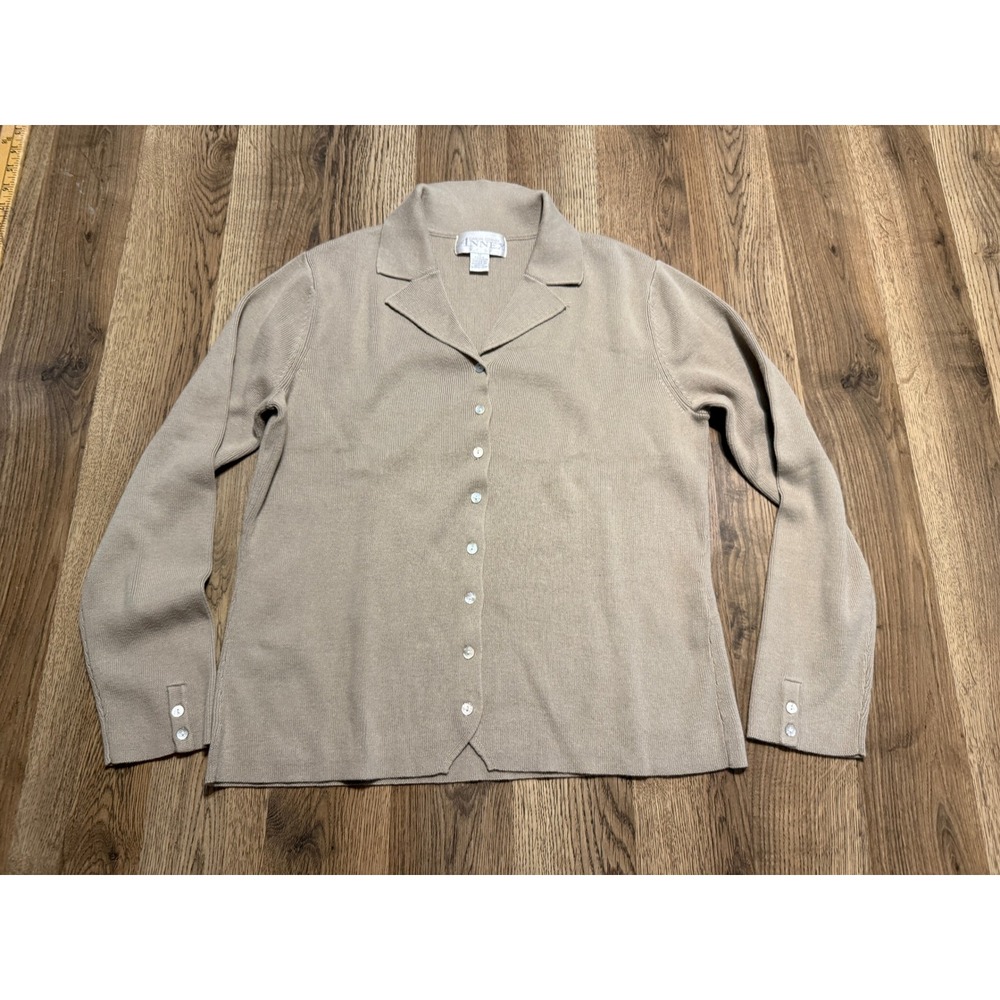 Casual Corner Annex Sweater Women Size M Tan Cardigan Long Sleeve Button Front
